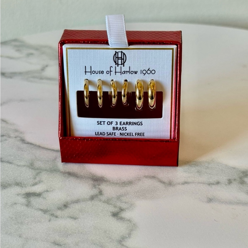 House of Harlow 1960 Brass Hoop Earrings Trio